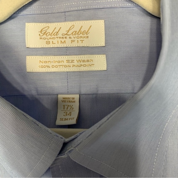 Roundtree & Yorke‎ Gold Label Slim Fit blue button down dress shirt Size 17.5 34 - Picture 4 of 5